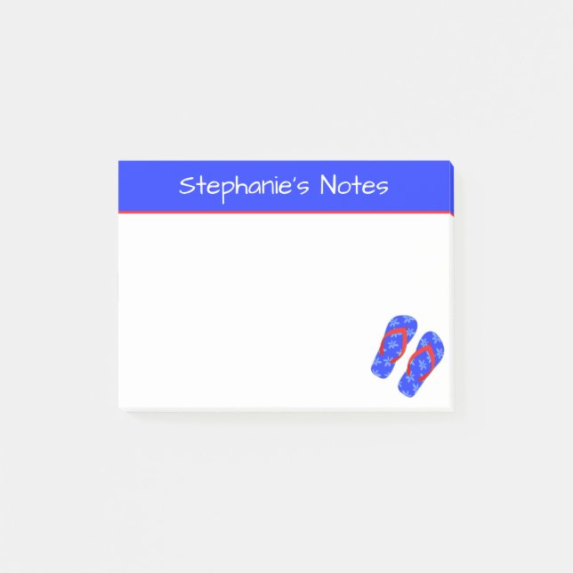 Post-it® Plage d'été de tongs bleus personnalisés (Devant)