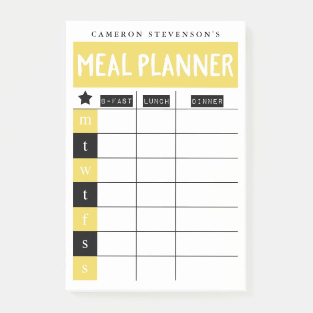 Post-it® Planificateur de repas de famille | Jaune et noir  (Devant)