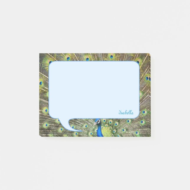 Post-it® Plumes de paon & calligraphie sur bleu clair (Devant)