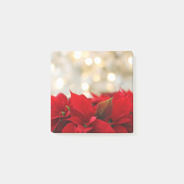 Post-it® Poinsettias rouges avec Golden Bokeh Noël (Devant)