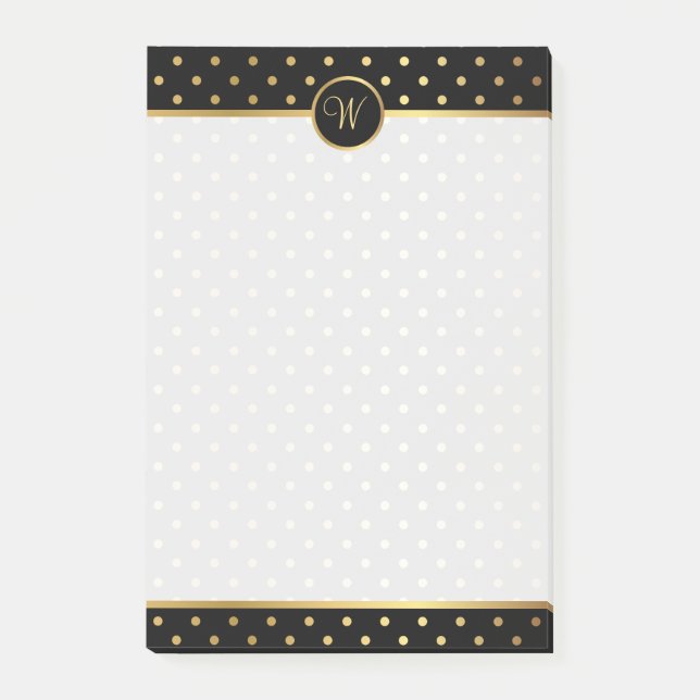 Post-it® Pois or chic sur noir avec votre Monogramme (Devant)