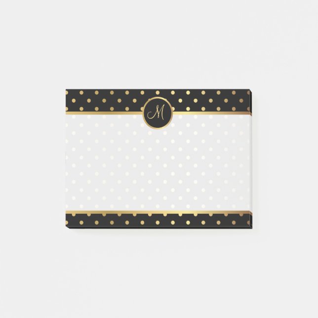 Post-it® Pois or chic sur noir avec votre Monogramme (Devant)