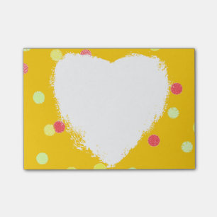 Post-it® pois rose et jaune et forme blanche de coeur
