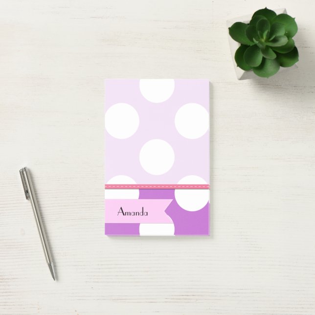 Post-it® Pois violets, Motif Pointe Polka, Votre Nom (Bureau)