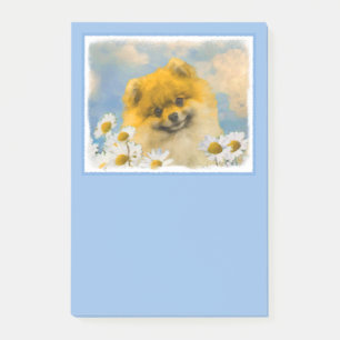 Post-it® Poméranien dans Daisies Peinture - Art Chien orig