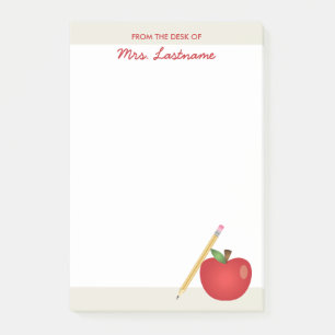 Post-it® Pomme de dessin animé rouge et crayon jaune & nom 