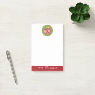 Post-it® Pomme d'enseignant personnalisée avec modèle flora