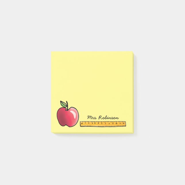 Post-it® Pomme et règle Professeur personnalisé Jaune 3 x 3 (Devant)