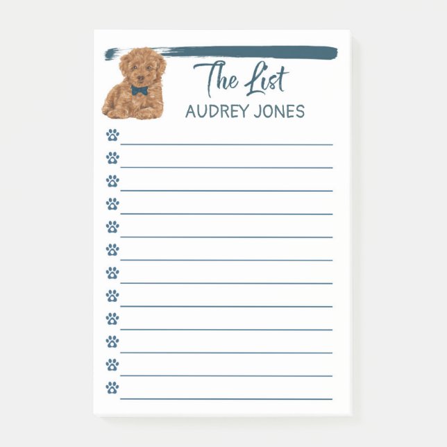 Post-it® Poodle Chien avec Bleu Bow-Cravate Peinture à fair (Devant)