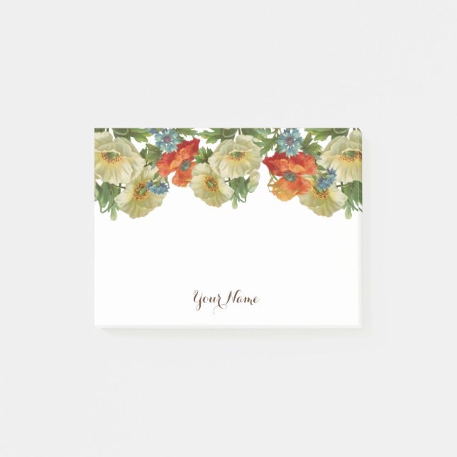 Post-it® Poppies blanches d'orange et Cornflower modifiable (Devant)