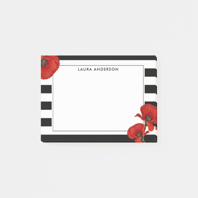 Post-it® Poppies rouges sur bandes noires et blanches (Devant)