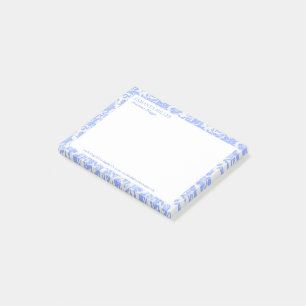 Post-it® Poudre Bleu Blanc Floral Damask Motif