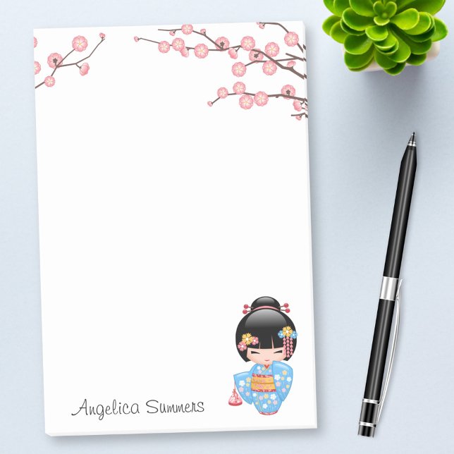Post-it® Poupée Maiko Kokeshi - Blue Kimono Geisha Girl (Créateur téléchargé)