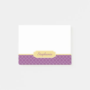 Post-it® Pourpre et monogramme de Quatrefoil d'or