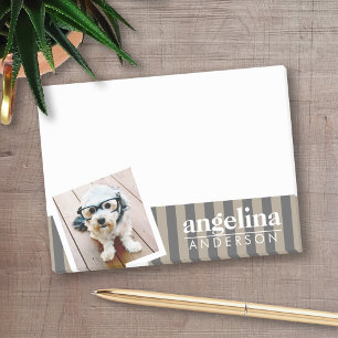 Post-it® Preppy Grey Stried Motif Personnalisé Nom et photo