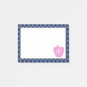 Post-it® Professeur rose de monogramme de Quatrefoil de