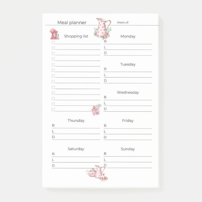 Post-it® Publier les notes 4"x6" Plan de repas hebdomadaire (Devant)