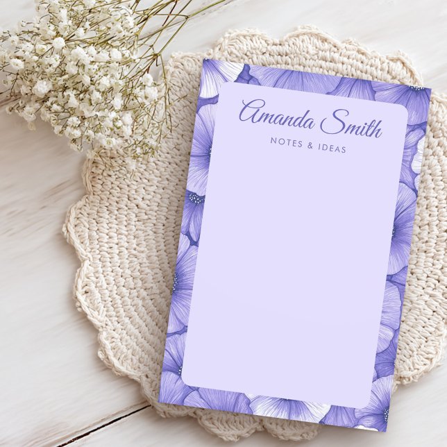 Post-it® Purple flower pattern border elegant script name (Purple flower pattern border elegant script name post-it notes)