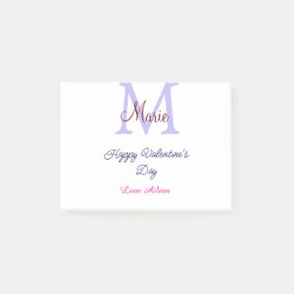 Post-it® Purple pastel happy Valentine's day pink monogram 