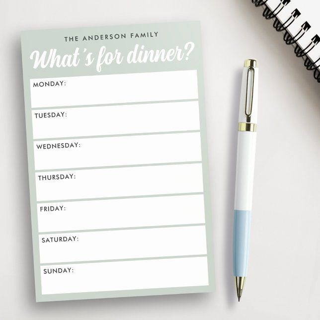 Post-it® Qu'est-ce que pour le dîner léger sauge vert plani (What 's for dinner light sage green weekly planner post-it notes)