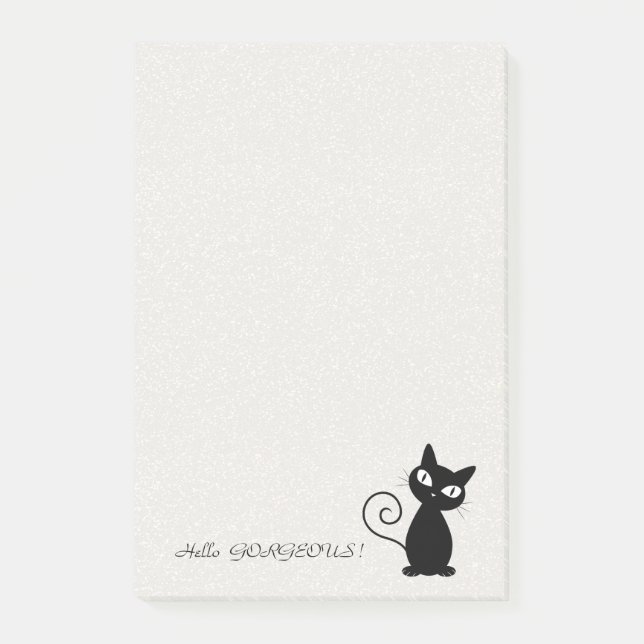 Post-it® Quirky Whimsical Black Cat Glittery-Bonjour magnif (Devant)