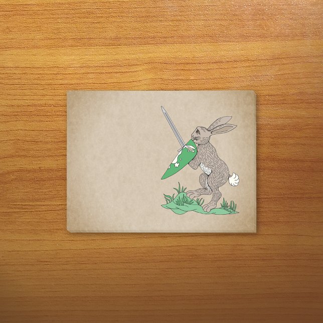 Post-it® Rabbit de guerrier médiéval (Medieval Warrior Rabbit Post-it Notes Pad on Desk)