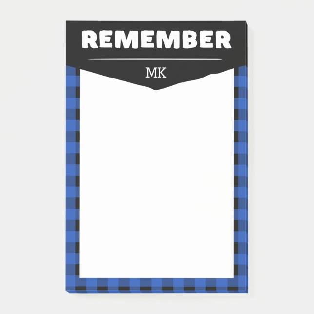Post-it® Rappel - Bleu Buffalo Check Monogramme (Devant)