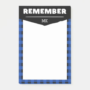 Post-it® Rappelez-vous - Monogramme du chèque de bison bleu