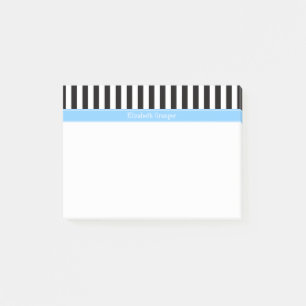Post-it® Rayure Noir Blanc Ciel Bleu Monogramme Nom