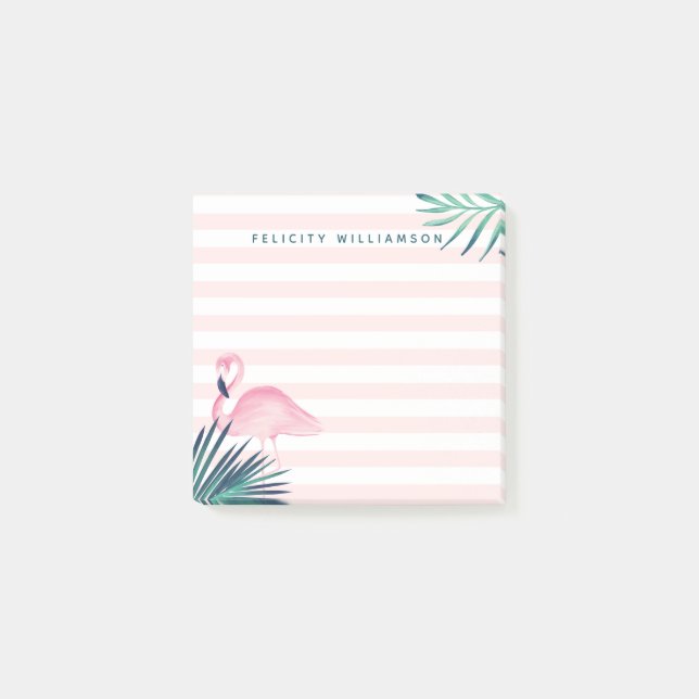 Post-it® Rayure rose et blanche de paume de Flamant rose (Devant)