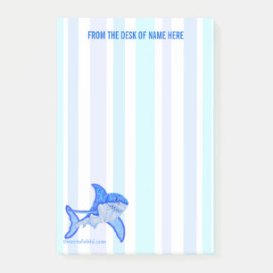 Post-it® Rayures colorées bleues de mer de requin blanc de