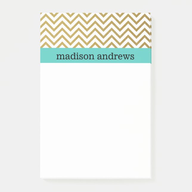 Post-it® Rayures de Chevron d'or avec la menthe (Devant)