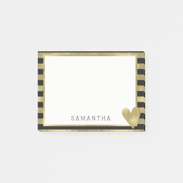 Post-it® Rayures fascinantes d'or noir avec le coeur (Devant)