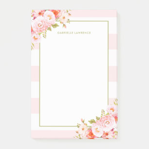 Post-it® Rayures féminines et pivoines roses personnalisé