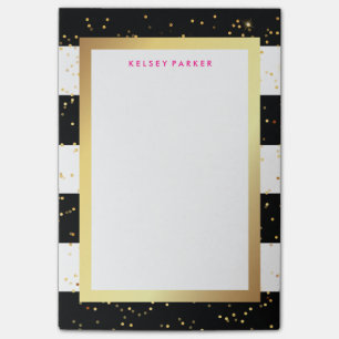 Post-it® Rayures noires et blanches avec de l'or et le rose