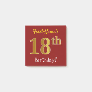 Post-it® Red, Faux Gold 18th Birthday, With Custom Name