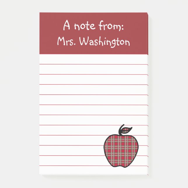 Post-it® Red Plaid Teacher's Apple Post Notes (Devant)