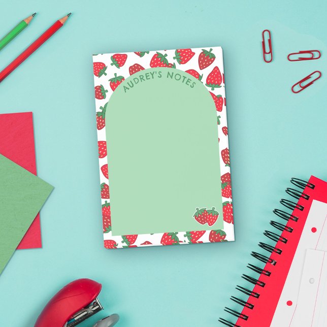 Post-it® Red Strawberry Motif Green Arche Ajouter un nom (Créateur téléchargé)