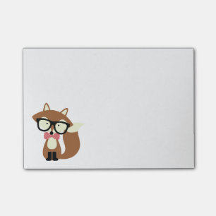 Post-it® Renard Brun Hipster avec Nœud Papillon et Lunettes