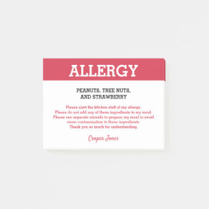 Post-it® Restaurant vigilant d'allergie alimentaire