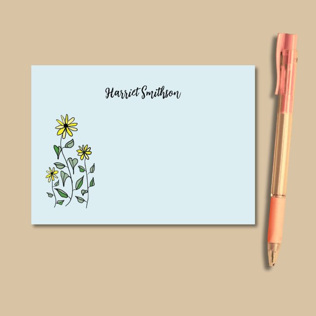 Post-it® Retro Wildflowers Personalized Pastel Sky Blue (Bright yellow wildflowers look peppy and cheery against a sky blue background.)