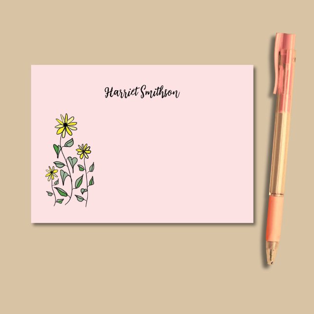 Post-it® Retro Wildflowers Personalized Pink Botanical (On this girly Post-It notes pad, yellow wildflowers pop against a background of soft petal pink.)