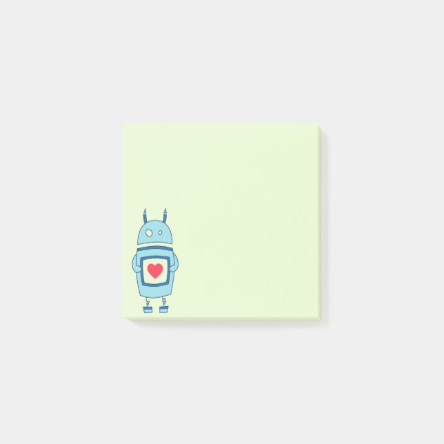 Post-it® Robot bleu de bande dessinée avec le coeur (Devant)