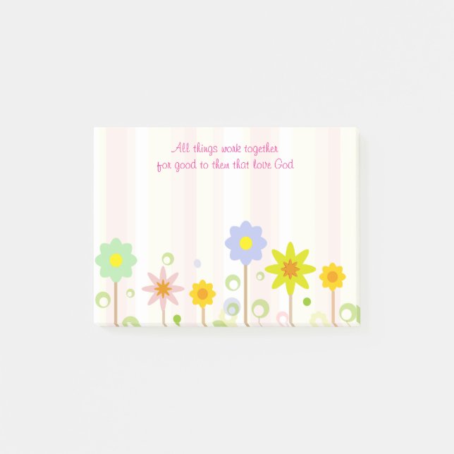 Post-it® Romains 8:28 Grève rose et citation chrétienne flo (Devant)