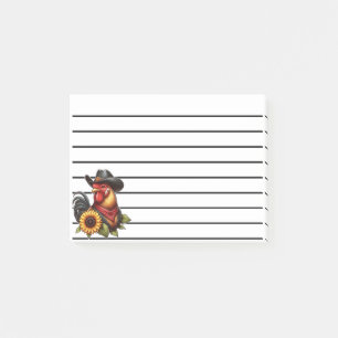 Post-it® Rooster coloré en Casquette Cowboy avec tournesol