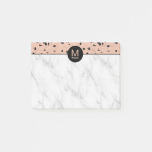 Post-it® Rose chic or et Motif en marbre avec Monogram
