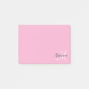Post-it® Rose Clair Élégant Monogramme Noir et Blanc