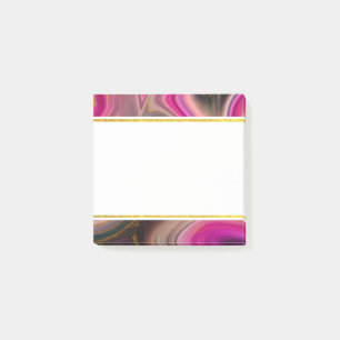 Post-it® Rose et noir abstrait avec tourbillons dorés