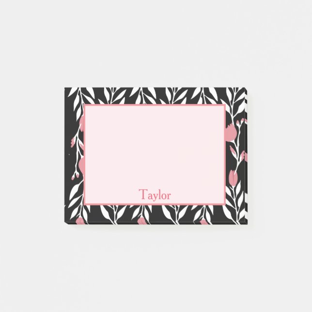 Post-it® Rose et noir Joli floral (Devant)
