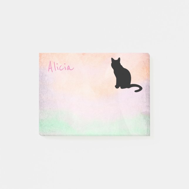 Post-it® rose et vert noir chat personnalisé ajouter votre  (Devant)
